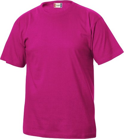 FUCHSIA ROZE Basic T-shirt met Logo Tekst in 1 kleur WerkkledingEde.nl